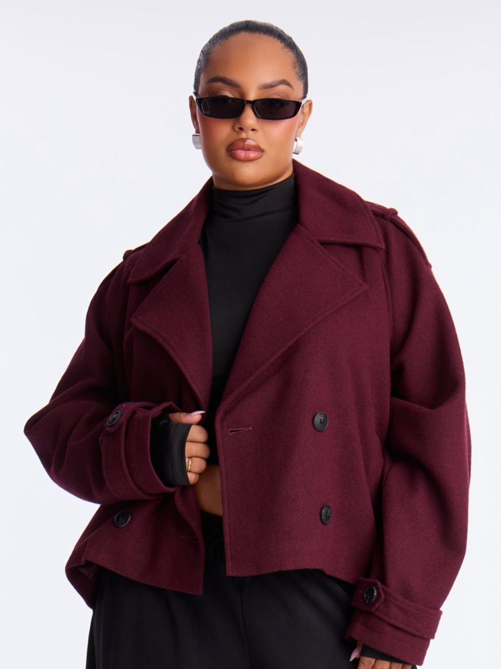 WORN ONCE - Emily Cropped Trench - Burgundy